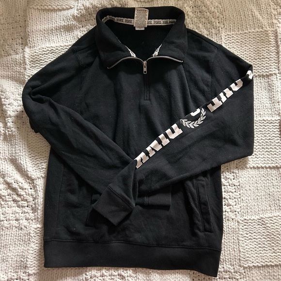 PINK Victoria's Secret Tops - Victoria’s Secret Pink Black Quarter Zip  Sweatshirt “LOVE PINK”